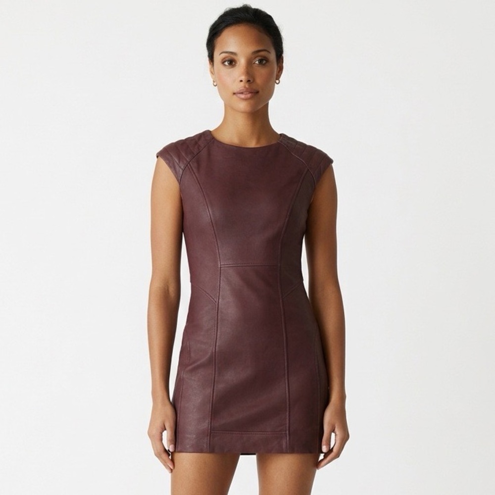 ALL SAINTS OXBLOOD LEATHER MINI DRESS US 4